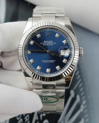 Replica Rolex Datejust blue Dial Fluted Bezel Oyster Bracelet