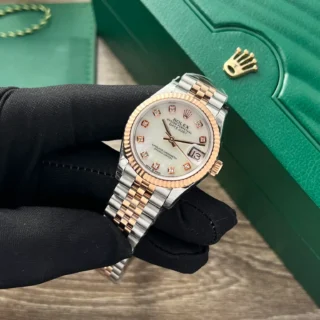 Replica Rolex Datejust Pearl Dial Fluted Bezel Two Toned Rose Gold Jubilee Bracelet