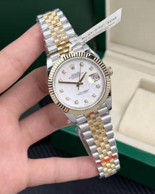 Replica Rolex Datejust Pearl Dial Fluted Bezel Two Toned Gold Jubilee Bracelet