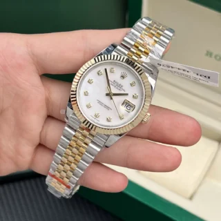 Replica Rolex Datejust Pearl Dial Fluted Bezel Two Toned Gold Jubilee Bracelet