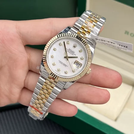Replica Rolex Datejust Pearl Dial Fluted Bezel Two Toned Gold Jubilee Bracelet