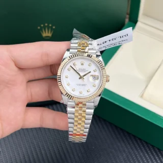 Replica Rolex Datejust Pearl Dial Fluted Bezel Two Toned Gold Jubilee Bracelet