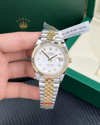 Replica Rolex Datejust Pearl Dial Fluted Bezel Two Toned Gold Jubilee Bracelet