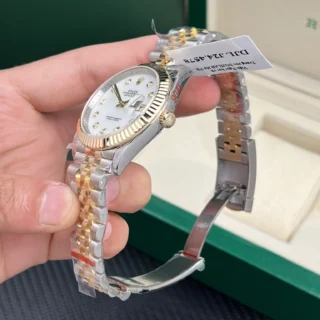 Replica Rolex Datejust Pearl Dial Fluted Bezel Two Toned Gold Jubilee Bracelet