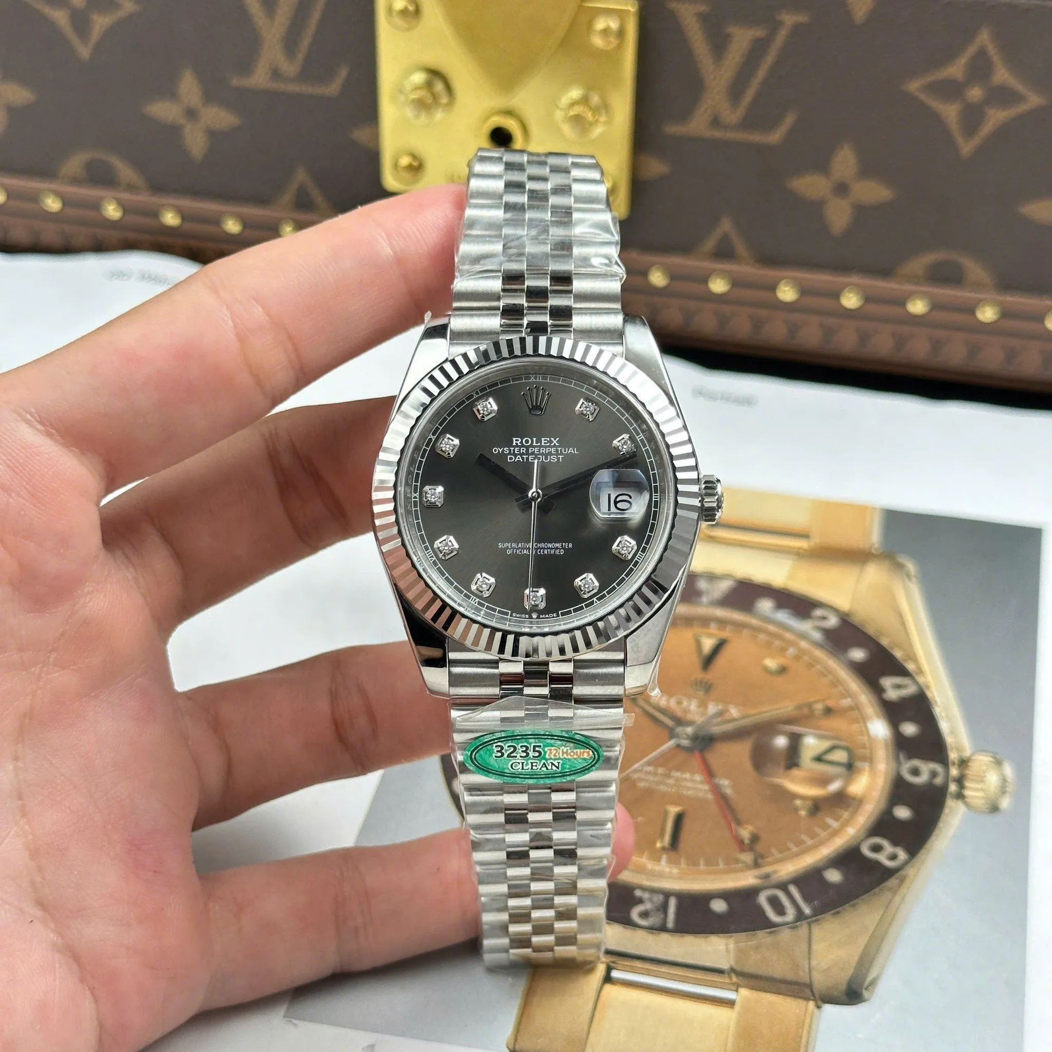 Replica Rolex Datejust Slate Dial Fluted Bezel Jubilee Bracelet