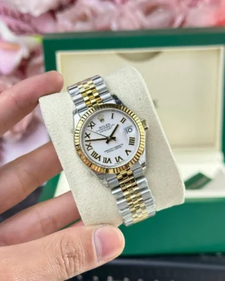 Replica Rolex Datejust White Dial Fluted Bezel Two Tone Jubilee Bracelet