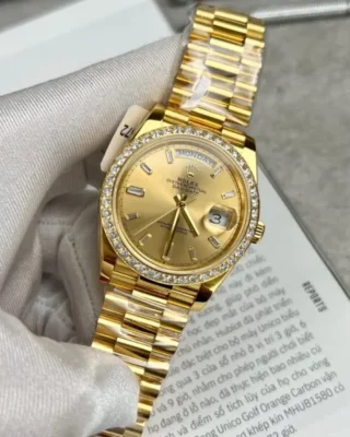 Replica Rolex Day-Date Champagne Dial Diamond Bezel Gold Presidential Dial