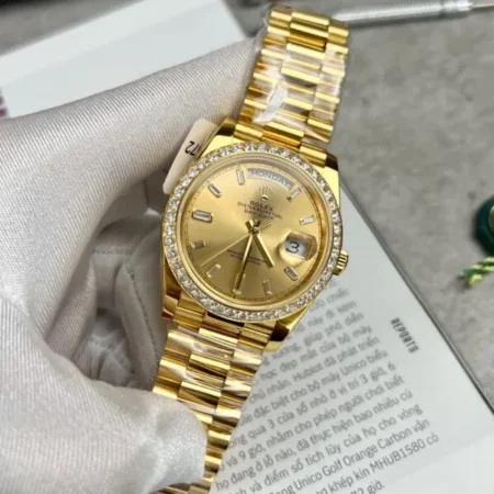 Replica Rolex Day-Date Champagne Dial Diamond Bezel Gold Presidential Dial