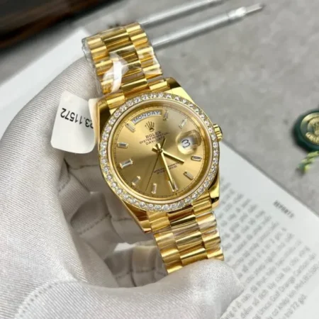 Replica Rolex Day-Date Champagne Dial Diamond Bezel Gold Presidential Dial