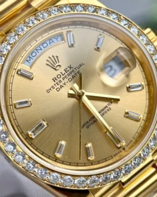 Replica Rolex Day-Date Champagne Dial Diamond Bezel Gold Presidential Dial