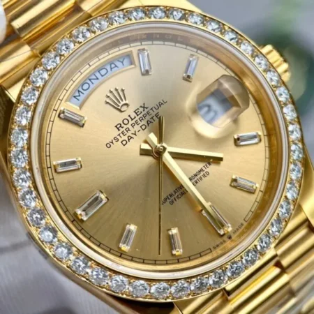 Replica Rolex Day-Date Champagne Dial Diamond Bezel Gold Presidential Dial