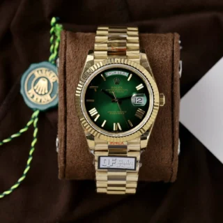 Replica Day-Date Green Ombre Dial Fluted Bezel Yellow Presidential Bracelet