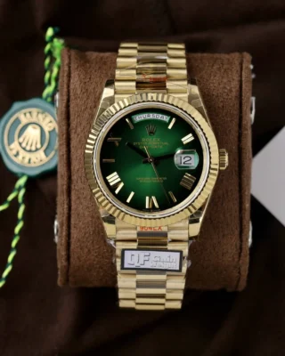 Replica Day-Date Green Ombre Dial Fluted Bezel Yellow Presidential Bracelet