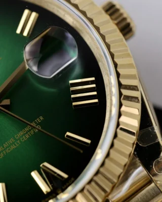 Replica Day-Date Green Ombre Dial Fluted Bezel Yellow Presidential Bracelet