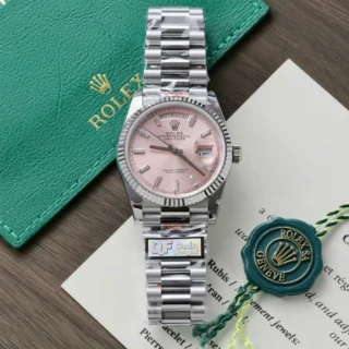 Replica Rolex Day Date Pink Dial Fluted Bezel Presidential Bracelet