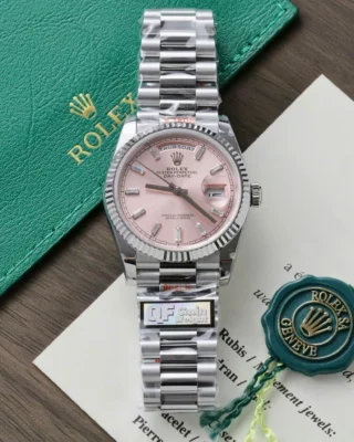 Replica Rolex Day Date Pink Dial Fluted Bezel Presidential Bracelet