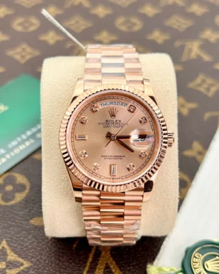 Replica Rolex Day Date Rose Gold Dial Fluted Bezel Presidential Bracelet