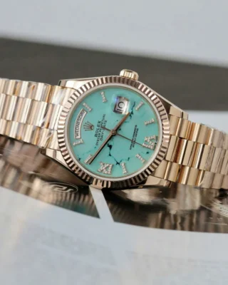 Replica Rolex Day-Date Turquoise Diamond Dial Fluted Rose Presidential Bracelet