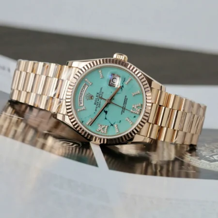 Replica Rolex Day-Date Turquoise Diamond Dial Fluted Rose Presidential Bracelet
