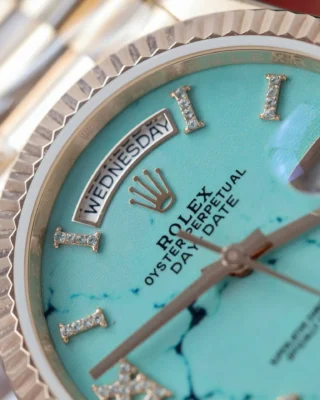 Replica Rolex Day-Date Turquoise Diamond Dial Fluted Rose Presidential Bracelet