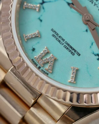 Replica Rolex Day-Date Turquoise Diamond Dial Fluted Rose Presidential Bracelet