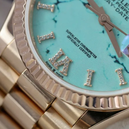 Replica Rolex Day-Date Turquoise Diamond Dial Fluted Rose Presidential Bracelet