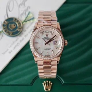 Replica Rolex Day Date Pearl Dial Diamond Bezel Presidential Bracelet