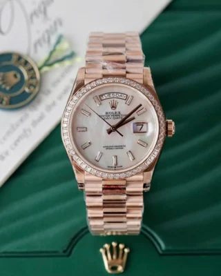 Replica Rolex Day Date Pearl Dial Diamond Bezel Presidential Bracelet