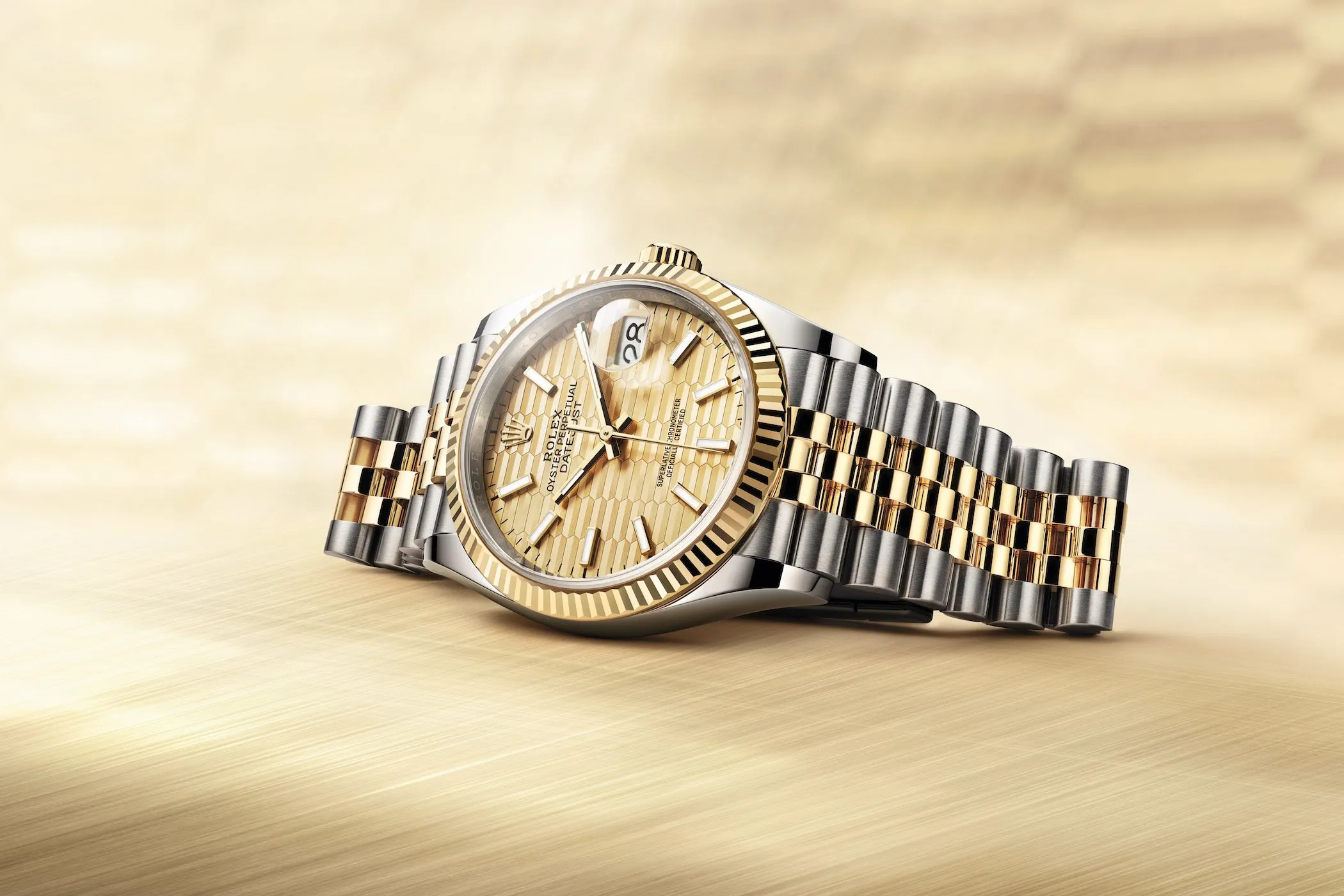 Super CLone Rolex Datejust Gold Motif Dial Jubilee Bracelet
