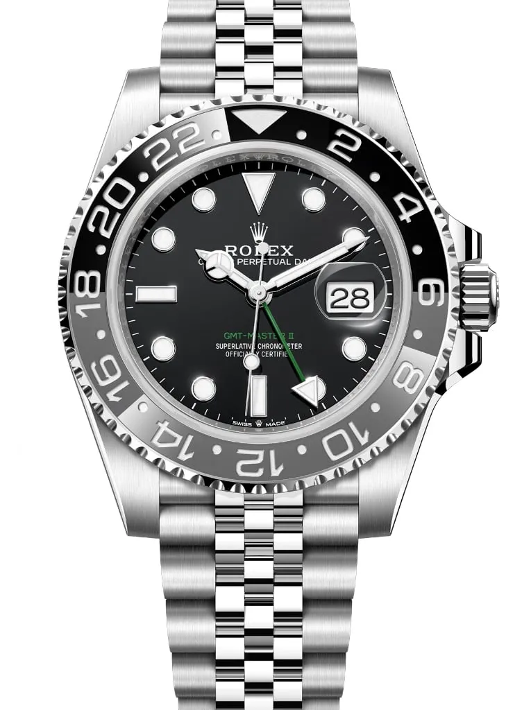 Super Clone GMT Master II Bruce Wayne Gray and Black Bezel Black Dial Jubilee Bracelet