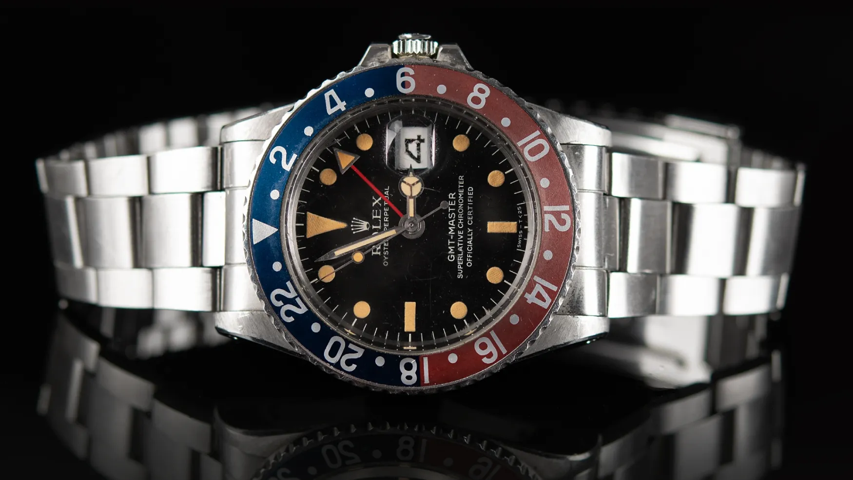 Replica Rolex GMT Master Pepsi Oyster Bracelet Black Dial Red and Blue Bezel