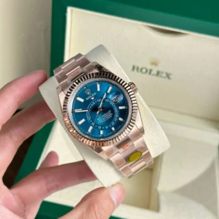 Replica Rolex Sky Dweller Blue Dial Fluted Bezel Oyster Bracelet