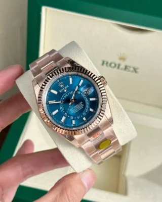 Replica Rolex Sky Dweller Blue Dial Fluted Bezel Oyster Bracelet