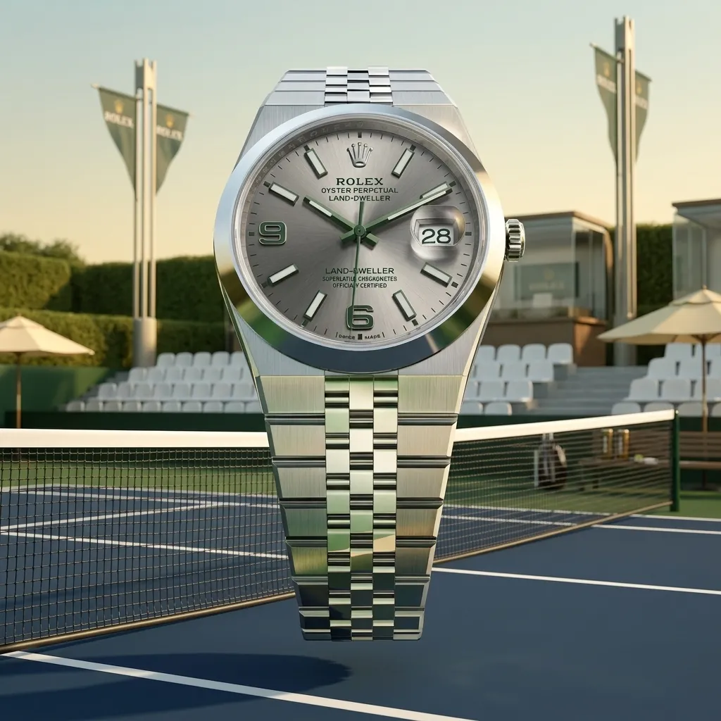 Rolex Land Dweller Wimbledon Rhodium Dial Tennis Court Background