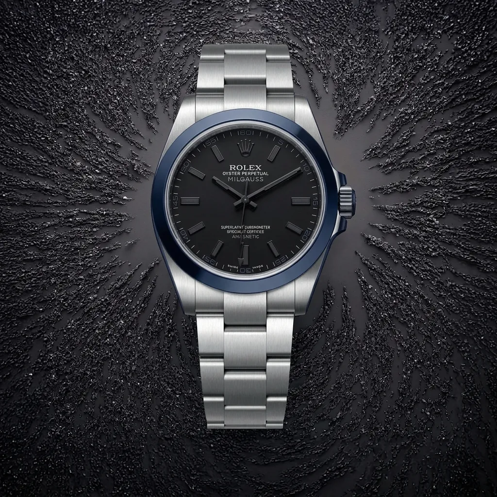 Rolex Milgauss Black Dial Blue Bezel Oyster Bracelet