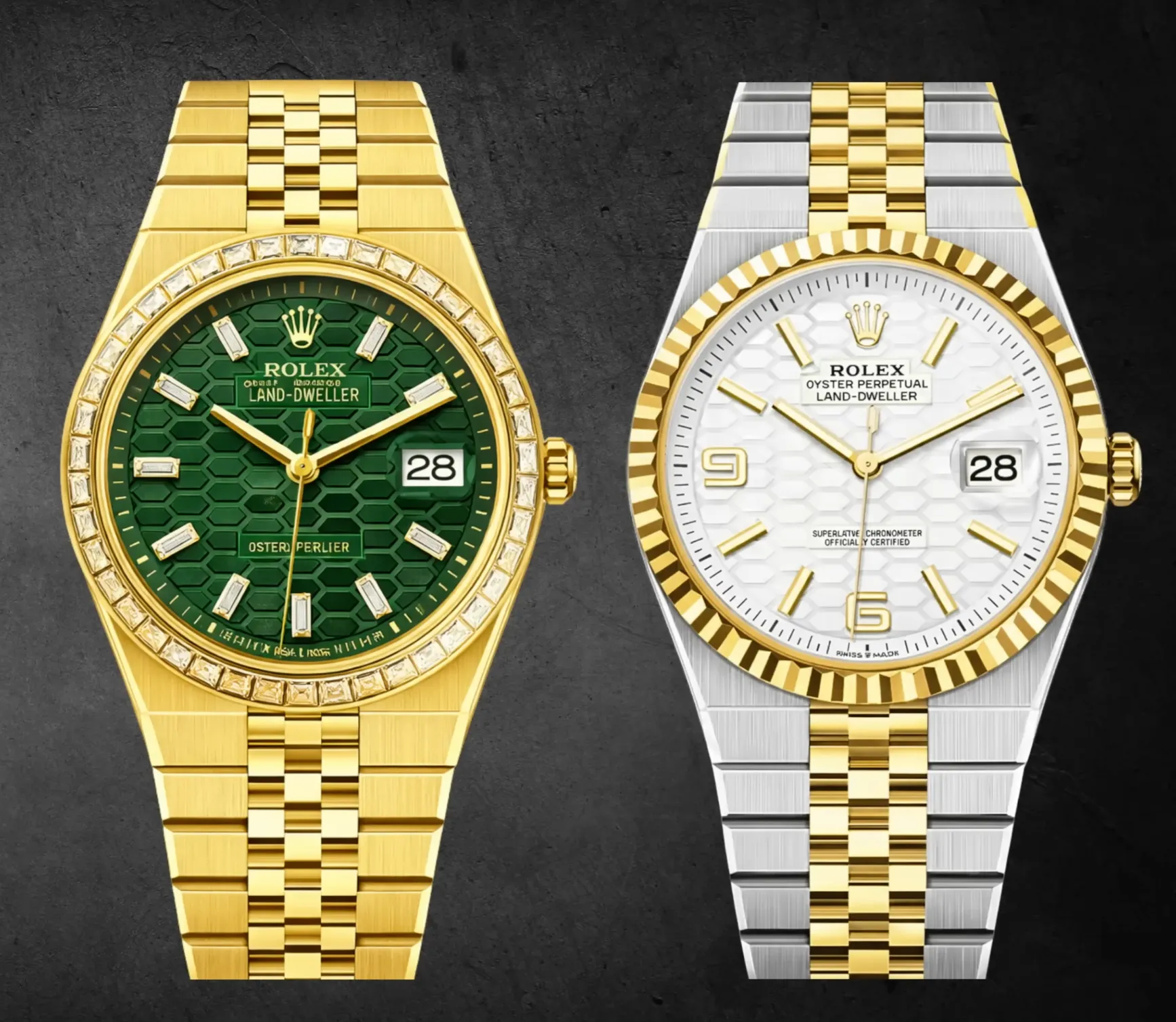 Rolex Land Dweller Timepieces Gold and Combined Rolesor Gold With Diamond and Fluted Bezels