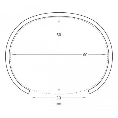 Titanium Steel Bezel Bracelet size guide showing exact dimensions: 60mm width, 50mm height, 30mm opening gap