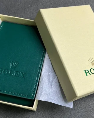 Inside view of Replica Rolex Green Watch Pouch – Soft suede lining and secure snap closure