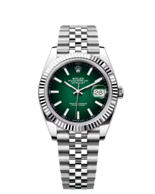 Rolex Datejust 41 Green Ombré Dial (2026) Jubilee — Rolesor (Oystersteel and white gold), green ombré dial — front view of the dial