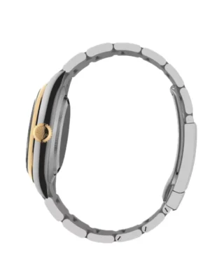 Rolex Oyster Perpetual “100 Years” (2026) — Rolesor (Oystersteel and yellow gold), slate grey dial — side profile showing case thickness and crown