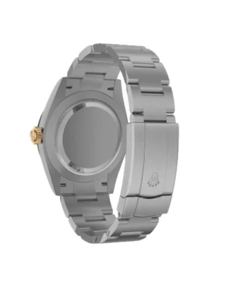 Rolex Oyster Perpetual “100 Years” (2026) — Rolesor (Oystersteel and yellow gold), slate grey dial — caseback view with bracelet and clasp