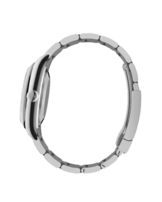 Rolex Oyster Perpetual Jubilee Motif 36mm (2026) — Oystersteel, colourful ROLEX motif dial — side profile showing case thickness and crown