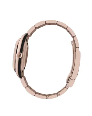 Rolex Oyster Perpetual Solid Gold 34mm Everose Gold (2026) — 18k Everose gold, blue dial with natural stone markers — side profile showing case thickness and…