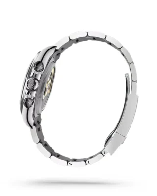 Rolex Cosmograph Daytona Rolesium Enamel Dial (2026) — Rolesium (Oystersteel and platinum), white enamel dial — side profile showing case thickness and crown