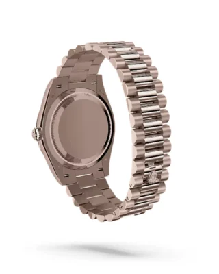 Rolex Day‑Date 40 Jubilee Gold Aventurine Dial (2026) — Jubilee Gold, light green aventurine stone dial — caseback view with bracelet and clasp