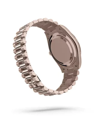 Rolex Day‑Date 40 Jubilee Gold Aventurine Dial (2026) — Jubilee Gold, light green aventurine stone dial — rear angled view of caseback and bracelet