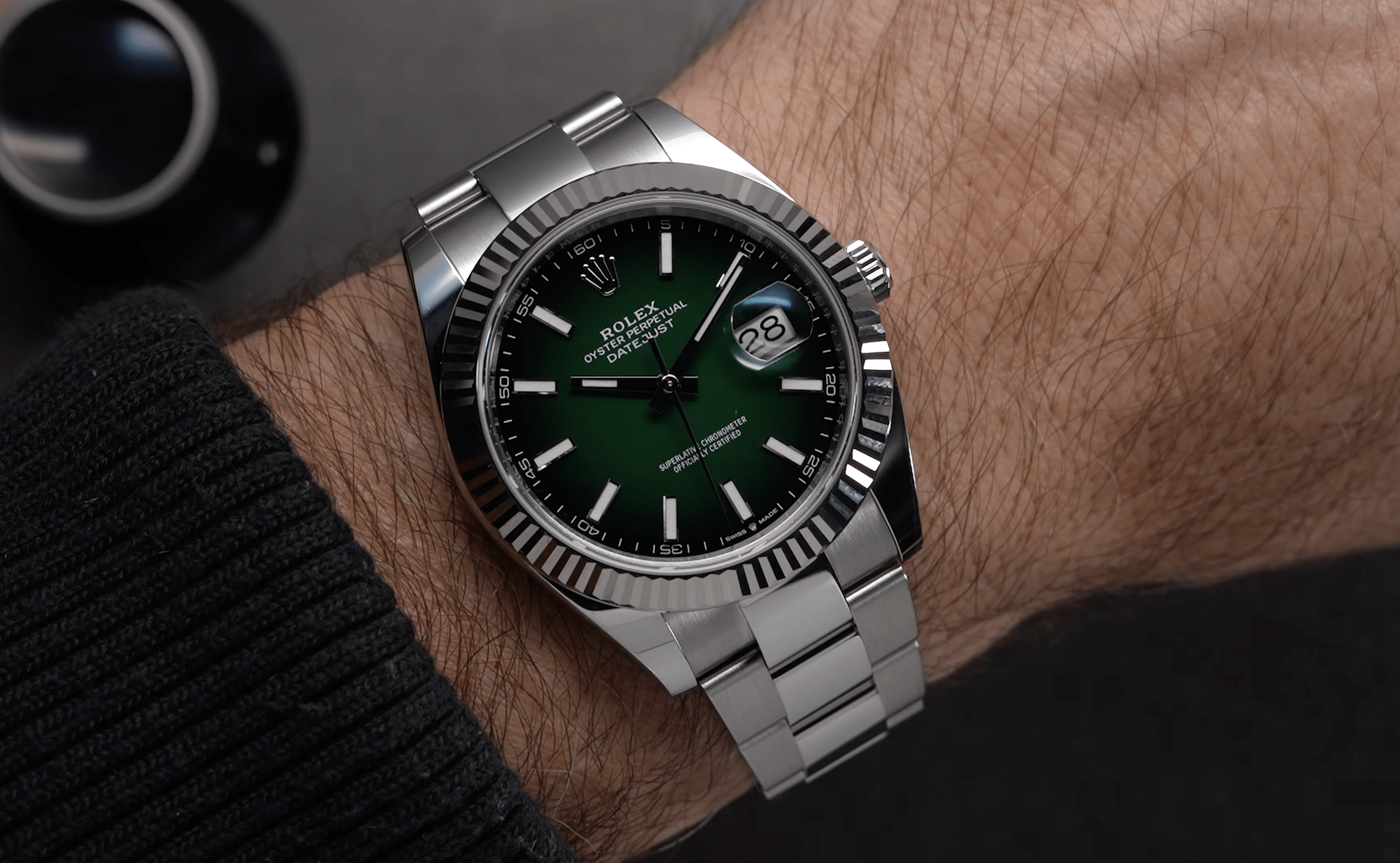 Rolex Datejust 41 with Green Ombré Dial displayed on a wrist