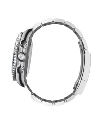 Rolex Yacht‑Master II Oystersteel 44mm (2026 Refresh) — Oystersteel, matte white dial with blue Cerachrom bezel — side profile showing case thickness and crown