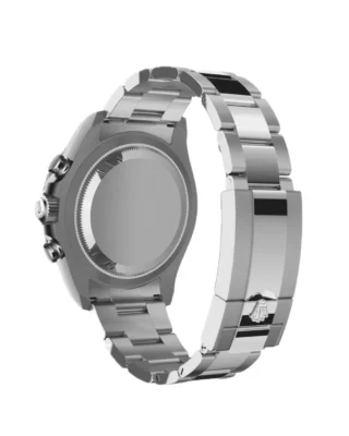 Rolex Yacht‑Master II Oystersteel 44mm (2026 Refresh) — Oystersteel, matte white dial with blue Cerachrom bezel — caseback view with bracelet and clasp