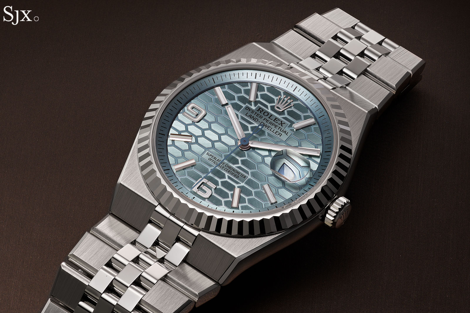 Rolex Land-Dweller 40mm Platinum model with ice blue honeycomb dial review